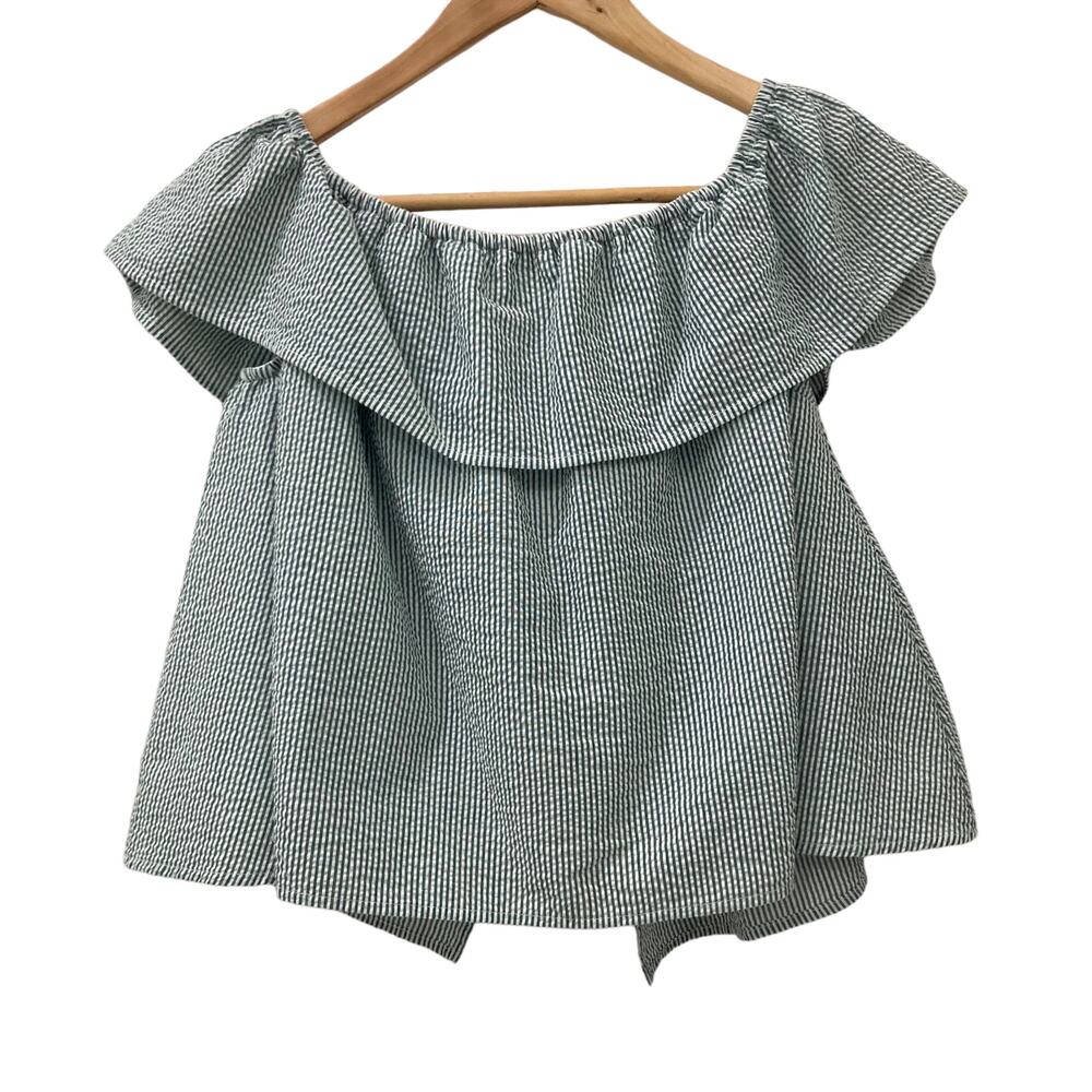 Collegiate Green & White Cropped Ruffled Bow Blouse Size XS